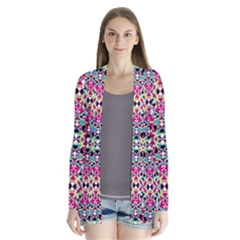 Multicolored Abstract Geometric Pattern Drape Collar Cardigan by dflcprints
