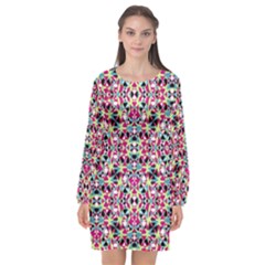 Multicolored Abstract Geometric Pattern Long Sleeve Chiffon Shift Dress  by dflcprints