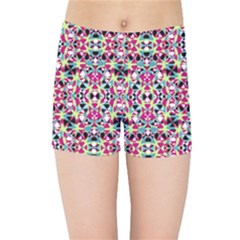 Multicolored Abstract Geometric Pattern Kids Sports Shorts by dflcprints