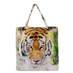 Tiger Watercolor Colorful Animal Grocery Tote Bag by Simbadda