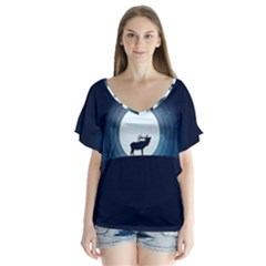 Moon Hirsch Wild Nature Antler V-neck Flutter Sleeve Top by Simbadda