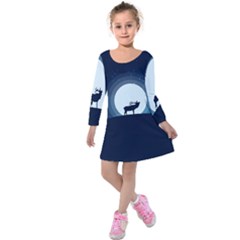 Moon Hirsch Wild Nature Antler Kids  Long Sleeve Velvet Dress by Simbadda