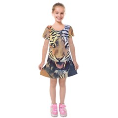 Tiger Animal Teeth Nature Design Kids  Short Sleeve Velvet Dress by Simbadda