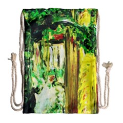 Old Tree And House With An Arch 4 Drawstring Bag (large) by bestdesignintheworld