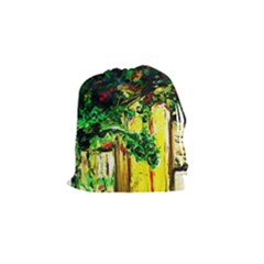 Old Tree And House With An Arch 2 Drawstring Pouches (small)  by bestdesignintheworld