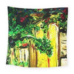 Old Tree And House With An Arch 2 Square Tapestry (large) by bestdesignintheworld