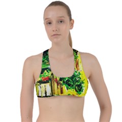 Old Tree And House With An Arch 2 Criss Cross Racerback Sports Bra by bestdesignintheworld