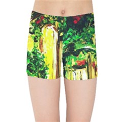 Old Tree And House With An Arch 2 Kids Sports Shorts by bestdesignintheworld