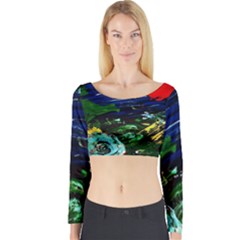 Tumble Weed And Blue Rose 1 Long Sleeve Crop Top by bestdesignintheworld
