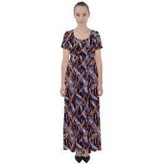 Colorful Wavy Abstract Pattern High Waist Short Sleeve Maxi Dress by dflcprints
