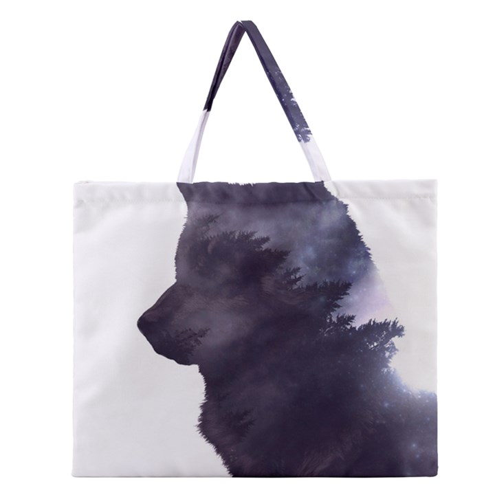 Grey Wolf  Zipper Large Tote Bag