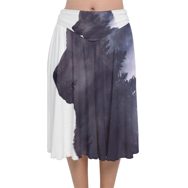 Grey Wolf  Velvet Flared Midi Skirt