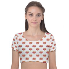 Girl Power Logo Pattern Velvet Short Sleeve Crop Top  by dflcprints