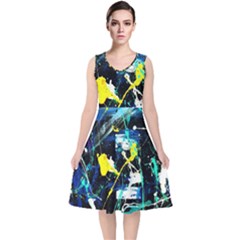 My Brain Reflection 1/2 V-neck Midi Sleeveless Dress 