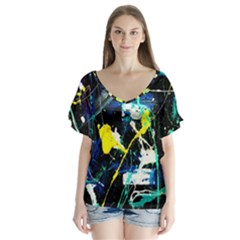 My Brain Reflection 1/2 V-neck Flutter Sleeve Top