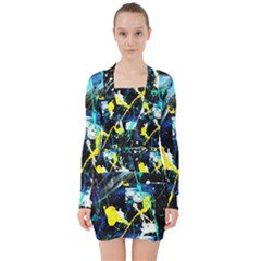 My Brain Reflection 1/2 V-neck Bodycon Long Sleeve Dress