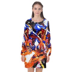 Smashed Butterfly Long Sleeve Chiffon Shift Dress 