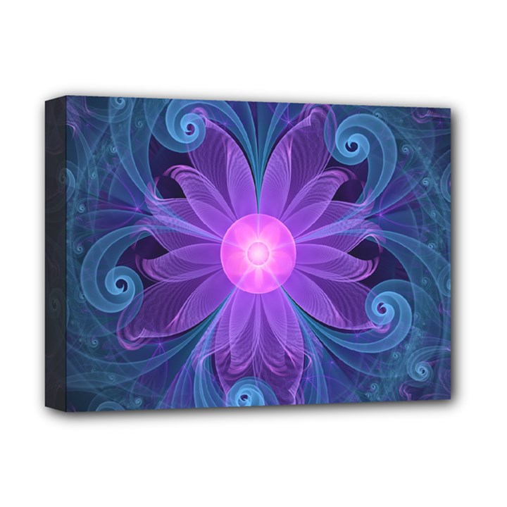 Blown Glass Flower of an ElectricBlue Fractal Iris Deluxe Canvas 16  x 12  