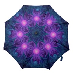 Blown Glass Flower Of An Electricblue Fractal Iris Hook Handle Umbrellas (small) by jayaprime