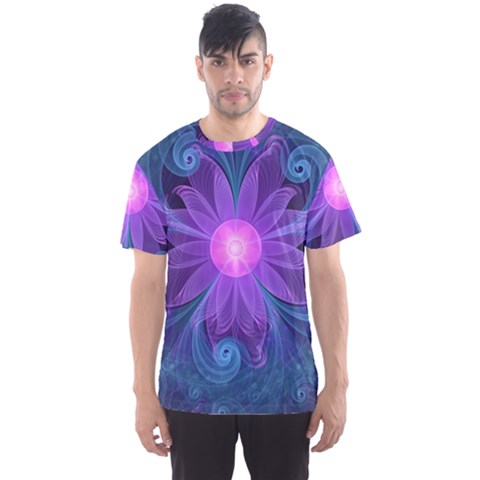 Blown Glass Flower Of An Electricblue Fractal Iris Men s Sports Mesh Tee by jayaprime