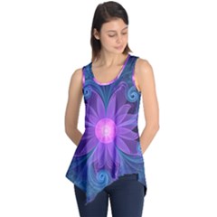 Blown Glass Flower Of An Electricblue Fractal Iris Sleeveless Tunic by jayaprime