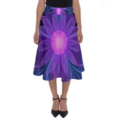 Blown Glass Flower Of An Electricblue Fractal Iris Perfect Length Midi Skirt by jayaprime