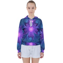 Blown Glass Flower Of An Electricblue Fractal Iris Women s Tie Up Sweat by jayaprime