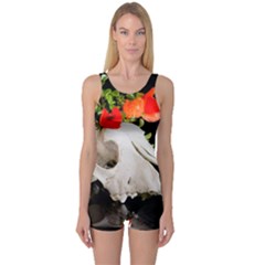 Animal Skull With A Wreath Of Wild Flower One Piece Boyleg Swimsuit by igorsin