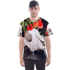 Animal Skull With A Wreath Of Wild Flower Men s Sports Mesh Tee