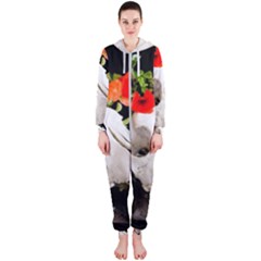 Animal Skull With A Wreath Of Wild Flower Hooded Jumpsuit (ladies) 