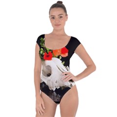 Animal Skull With A Wreath Of Wild Flower Short Sleeve Leotard 