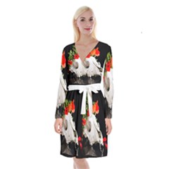 Animal Skull With A Wreath Of Wild Flower Long Sleeve Velvet Front Wrap Dress