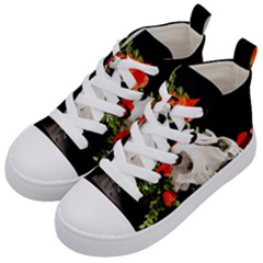 Animal Skull With A Wreath Of Wild Flower Kid s Mid-top Canvas Sneakers by igorsin