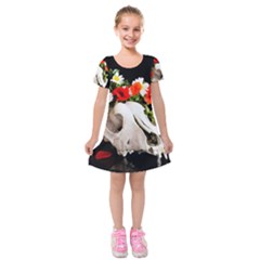 Animal Skull With A Wreath Of Wild Flower Kids  Short Sleeve Velvet Dress by igorsin