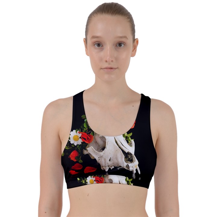 Animal skull with a wreath of wild flower Back Weave Sports Bra