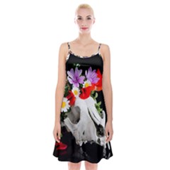 Animal Skull With A Wreath Of Wild Flower Spaghetti Strap Velvet Dress