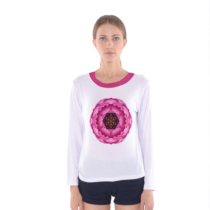 Pink Peony Flower Mandala Women s Long Sleeve Tee