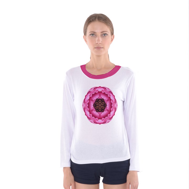 Pink Peony Flower Mandala Women s Long Sleeve Tee