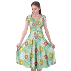 Vintage Floral Summer Pattern Cap Sleeve Wrap Front Dress by TastefulDesigns