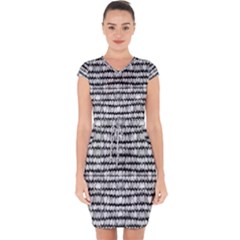 Abstract Wavy Black And White Pattern Capsleeve Drawstring Dress  by dflcprints