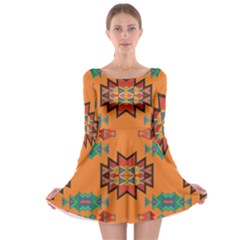 Misc Shapes On An Orange Background                                    Long Sleeve Skater Dress by LalyLauraFLM