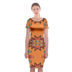 Misc Shapes On An Orange Background                              Classic Short Sleeve Midi Dress by LalyLauraFLM