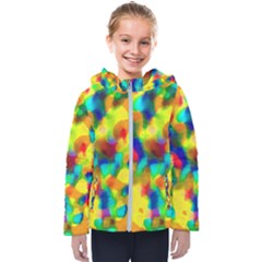 Colorful Watercolors Texture                                   Kids  Hooded Puffer Jacket by LalyLauraFLM