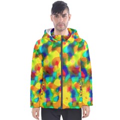 Colorful Watercolors Texture                                    Men s Hooded Puffer Jacket by LalyLauraFLM