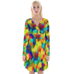 Colorful Watercolors Texture                                       Long Sleeve Front Wrap Dress by LalyLauraFLM