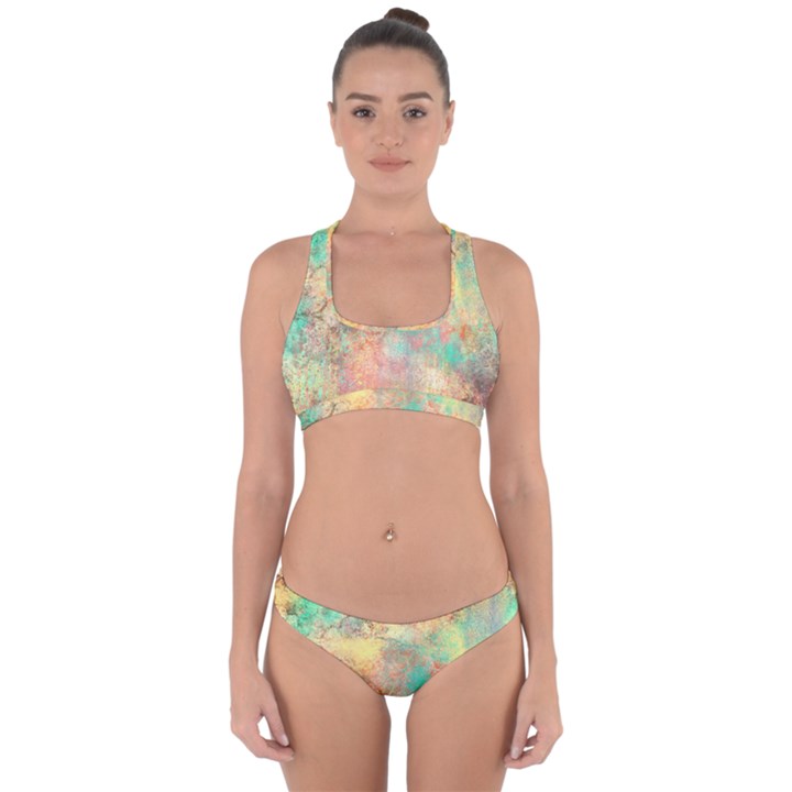 Pink Pastel Abstract Cross Back Hipster Bikini Set