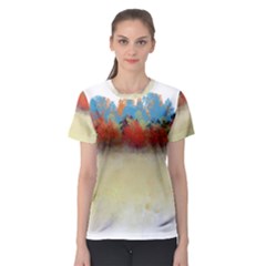 Colorful Tree Landscape in Orange and Blue Women s Sport Mesh Tee