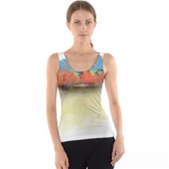 Colorful Tree Landscape In Orange And Blue Tank Top