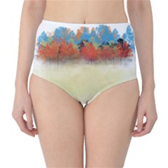 Colorful Tree Landscape In Orange And Blue Classic High-waist Bikini Bottoms by digitaldivadesigns