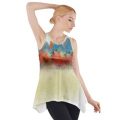 Colorful Tree Landscape in Orange and Blue Side Drop Tank Tunic